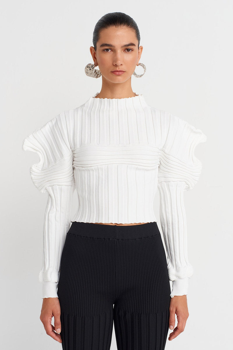 Nu Knitted Shoulder Detailed Blouse Off White