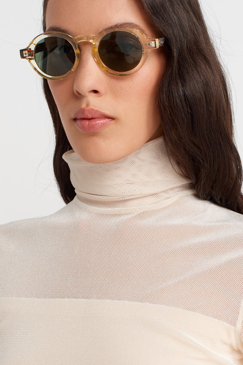 Nu Ruched Side Mesh Bodysuit Natural