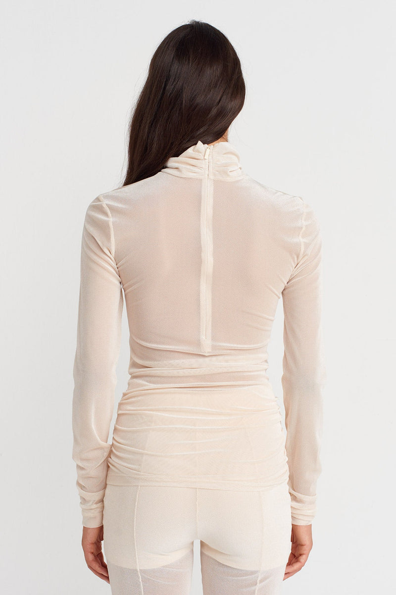 Nu Ruched Side Mesh Bodysuit Natural