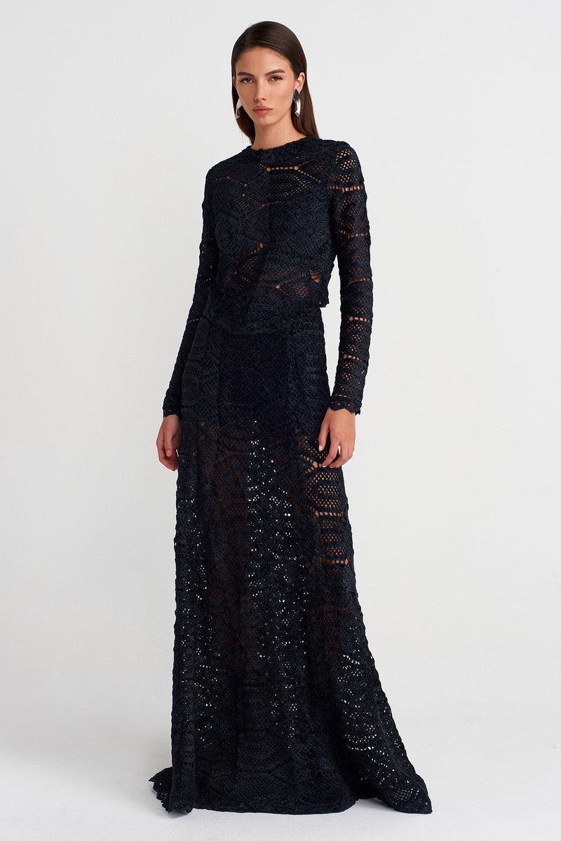 Nu Oval Cut Textured Lace Blouse Black