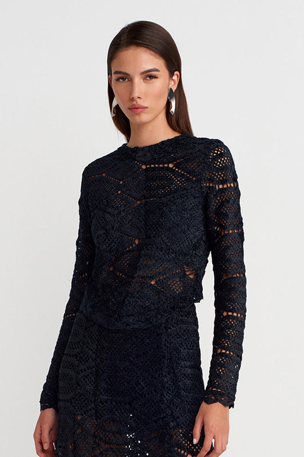 Nu Oval Cut Textured Lace Blouse Black
