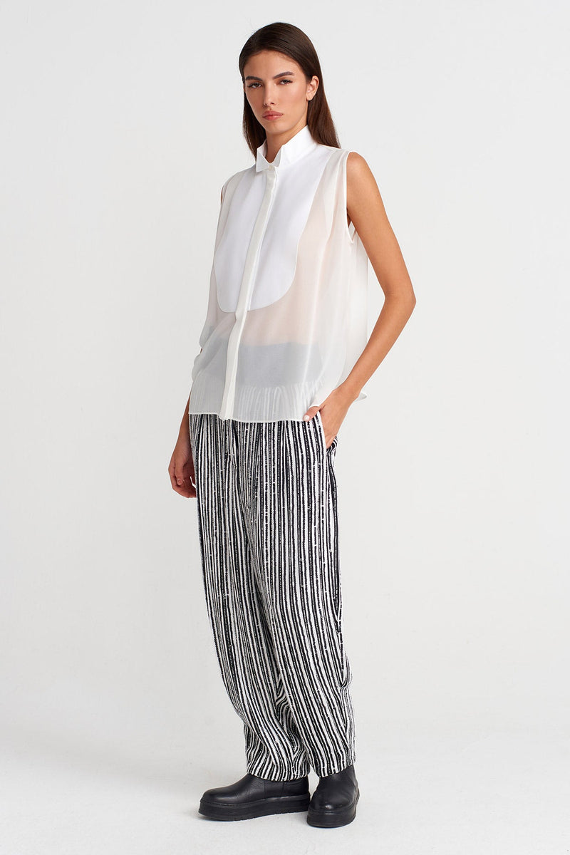 Nu Sleeveless Sheer Chiffon Shirt Off White