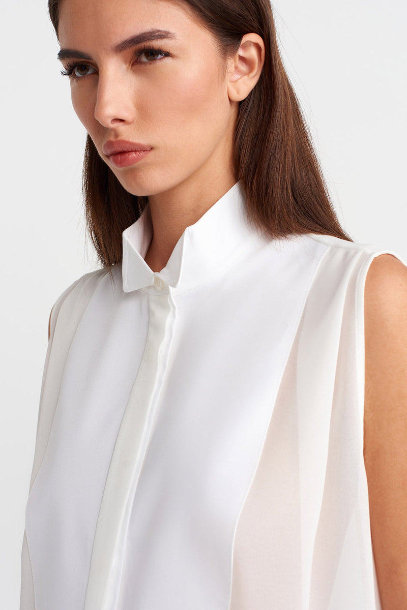 Nu Sleeveless Sheer Chiffon Shirt Off White