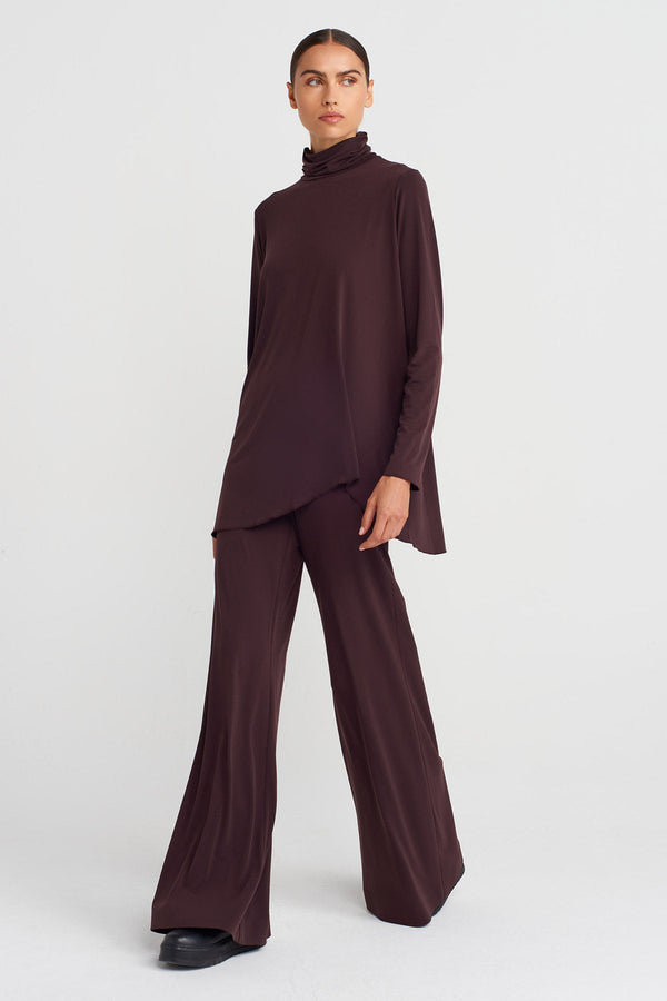 Nu Turtleneck Long Sleeve Jersey Blouse Eggplant