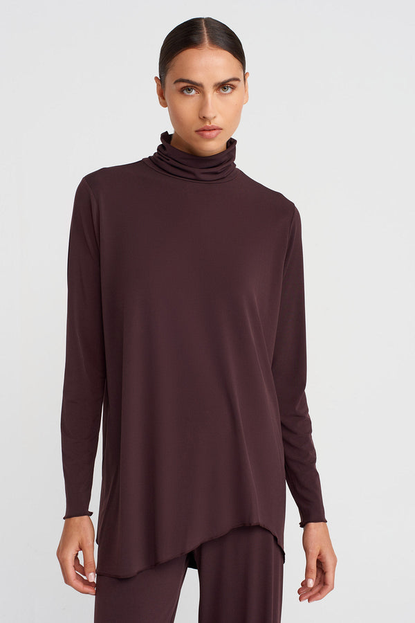 Nu Turtleneck Long Sleeve Jersey Blouse Eggplant