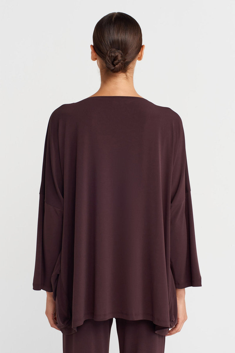 Nu Oversized Jersey Blouse With Side Pockets Eggplant