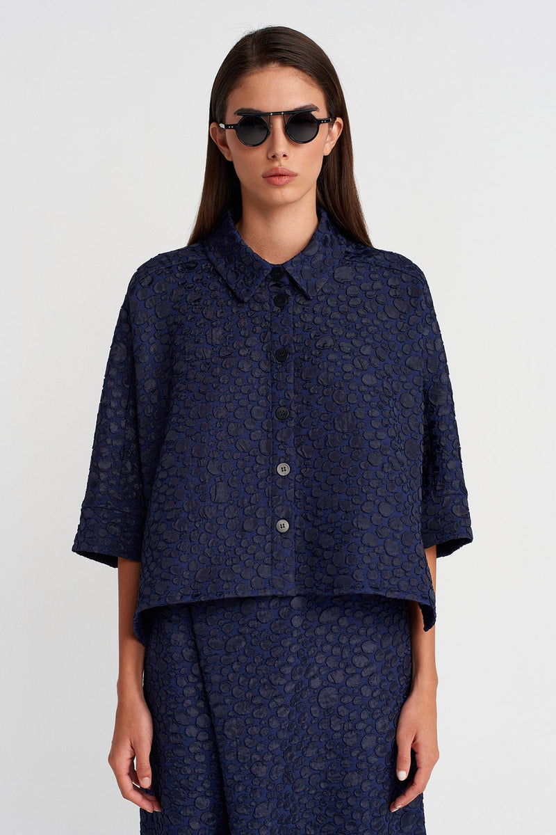 Nu Jacquard Short Shirt Navy Blue