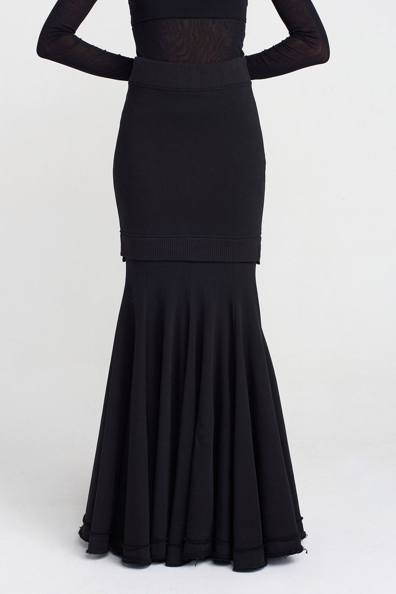 Nu Double Layer Fishtail Skirt Black