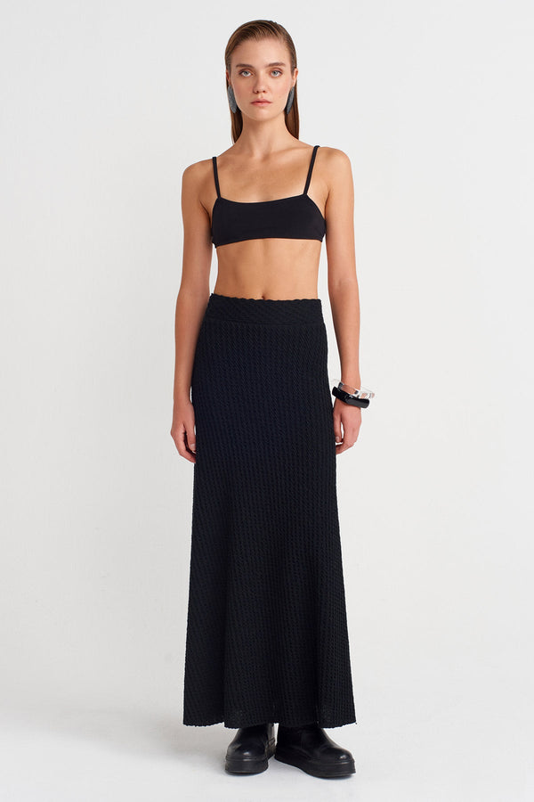 Nu  Jacquard Patterned Long Skirt  Black