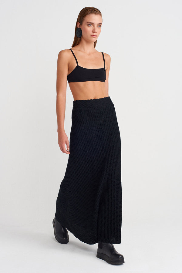 Nu  Jacquard Patterned Long Skirt  Black