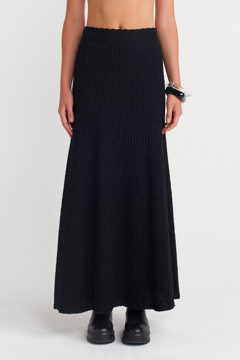 Nu  Jacquard Patterned Long Skirt  Black