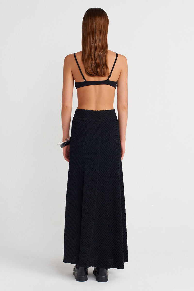 Nu  Jacquard Patterned Long Skirt  Black