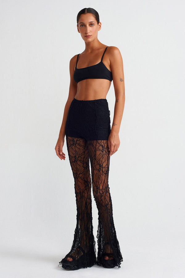 Nu Lace Flared Pants Black