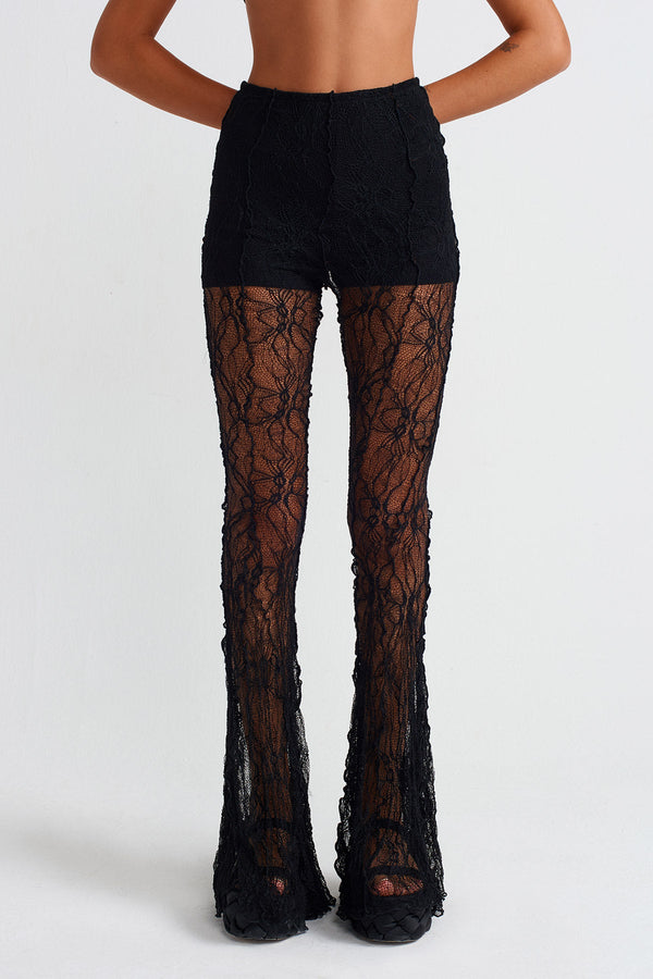 Nu Lace Flared Pants Black