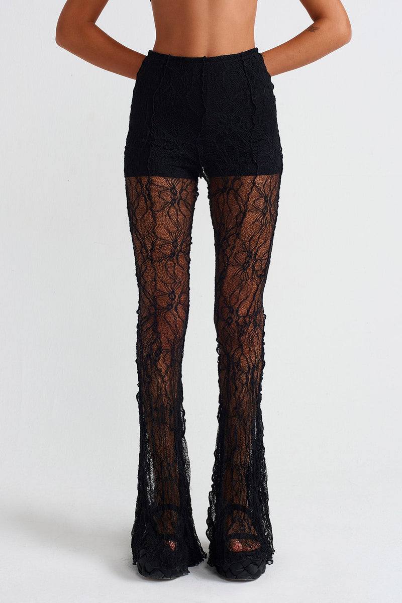 Nu Lace Flared Pants Black