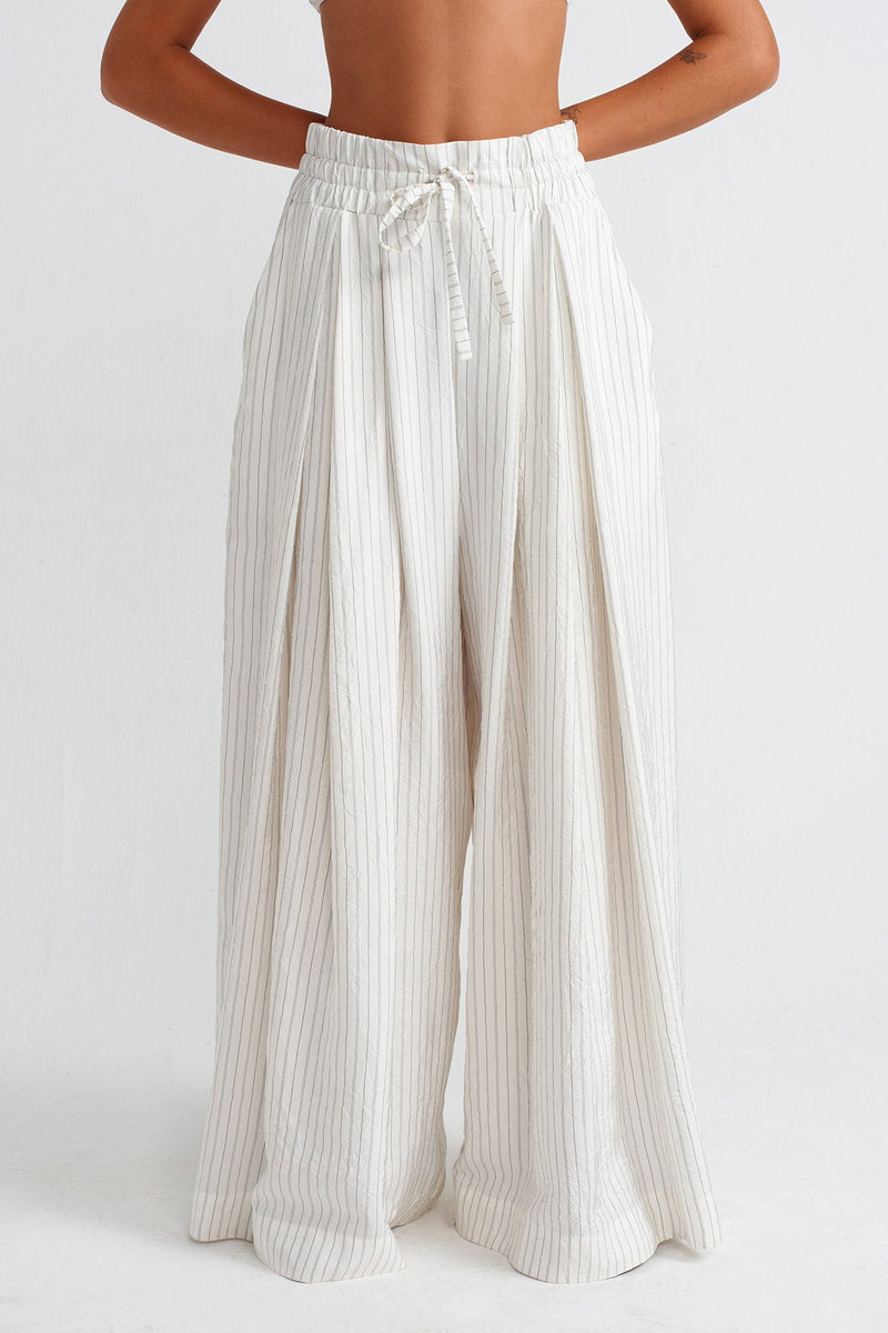 Nu Striped Palazzo Pants Ecru