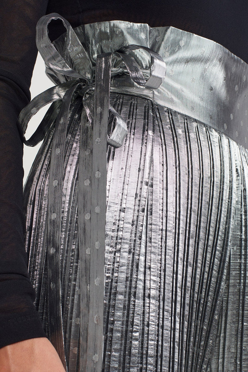 Nu Shiny Textured Ribbed Trousers Silver