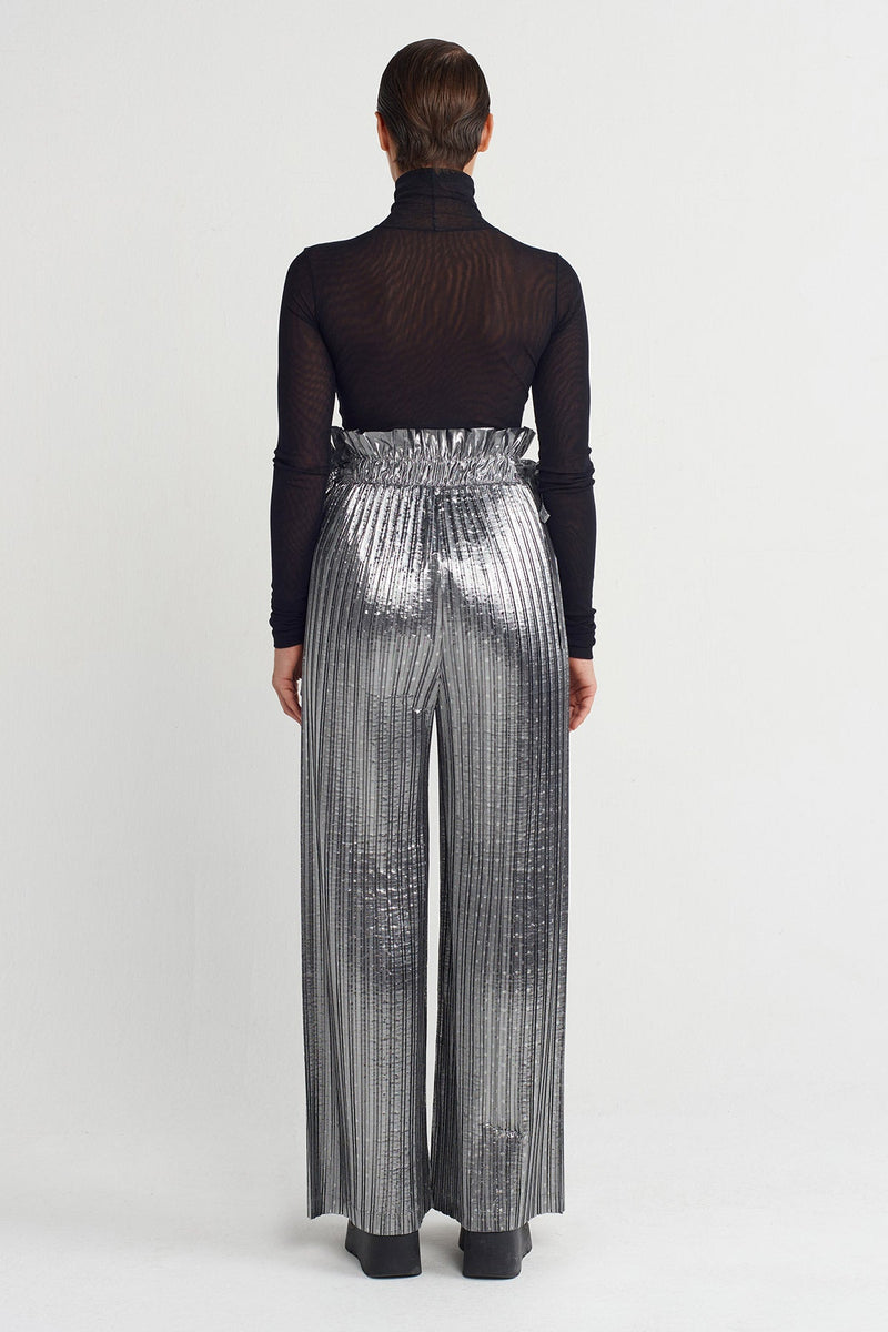 Nu Shiny Textured Ribbed Trousers Silver