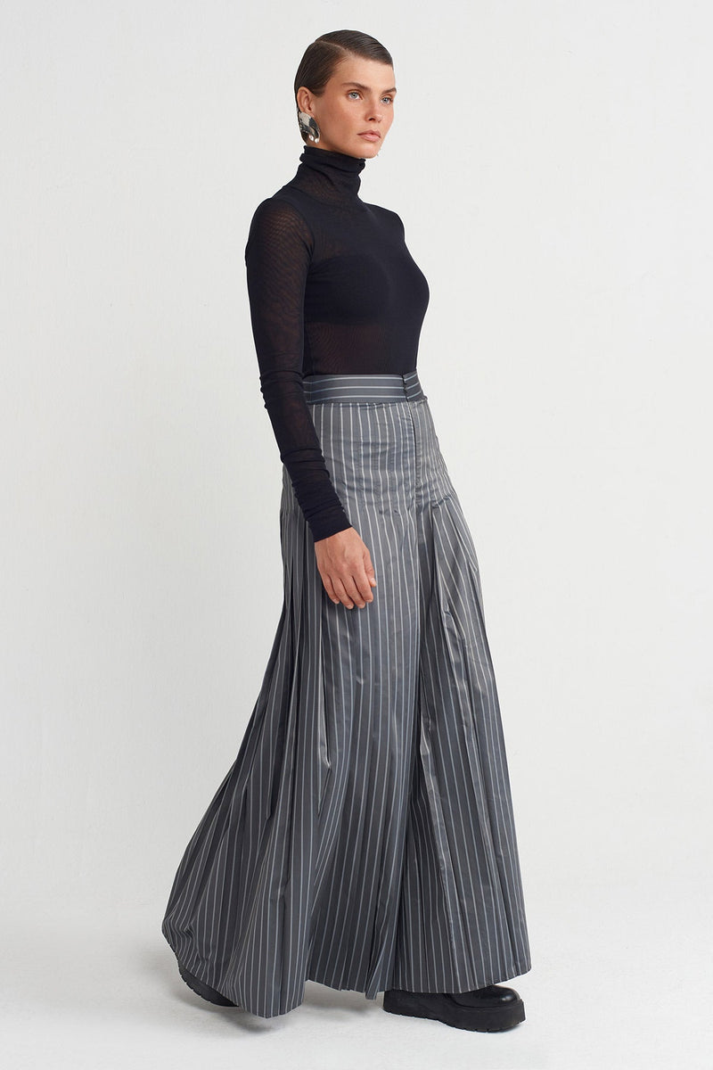 Nu Striped High Waist Palazzo Trousers Grey Melange