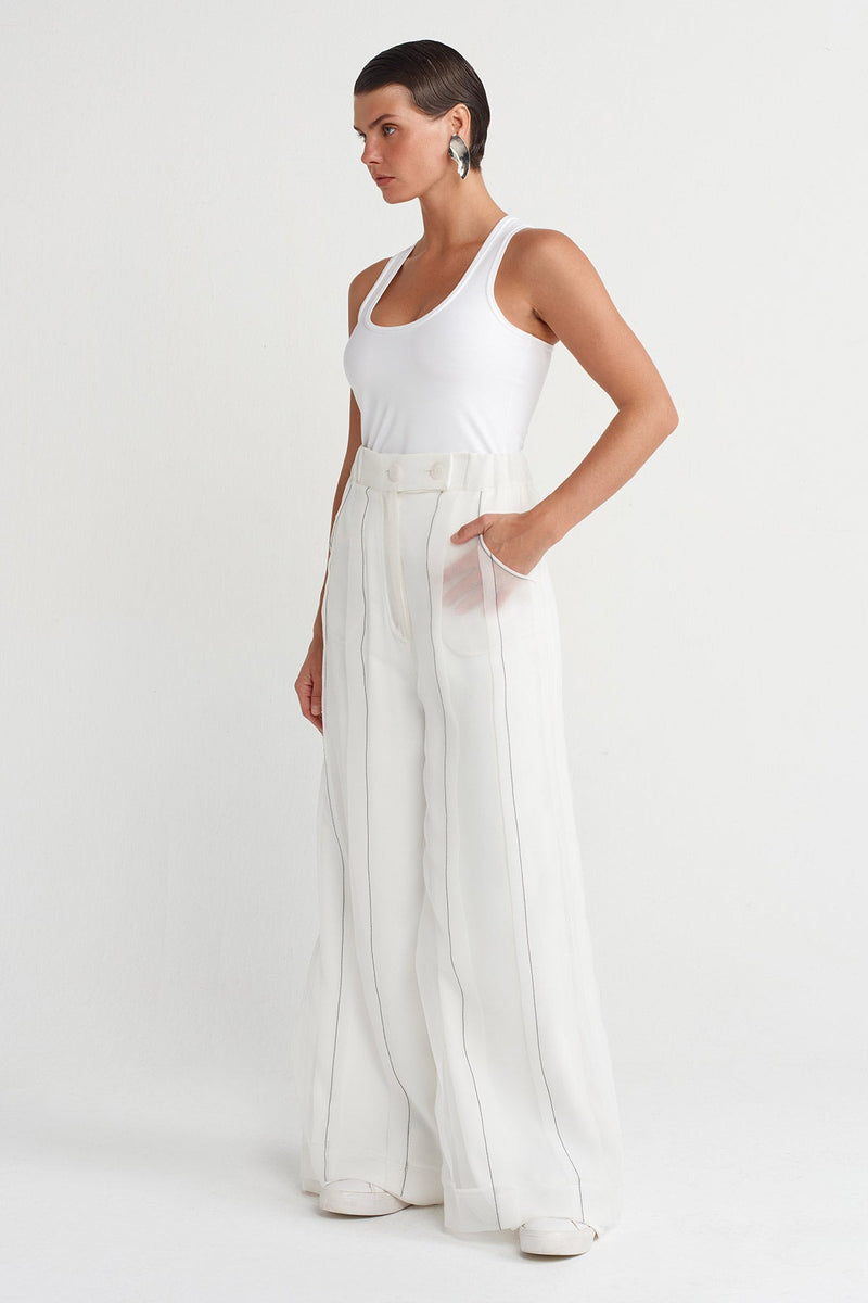 Nu Contrast Stitch Organza Trousers Off White