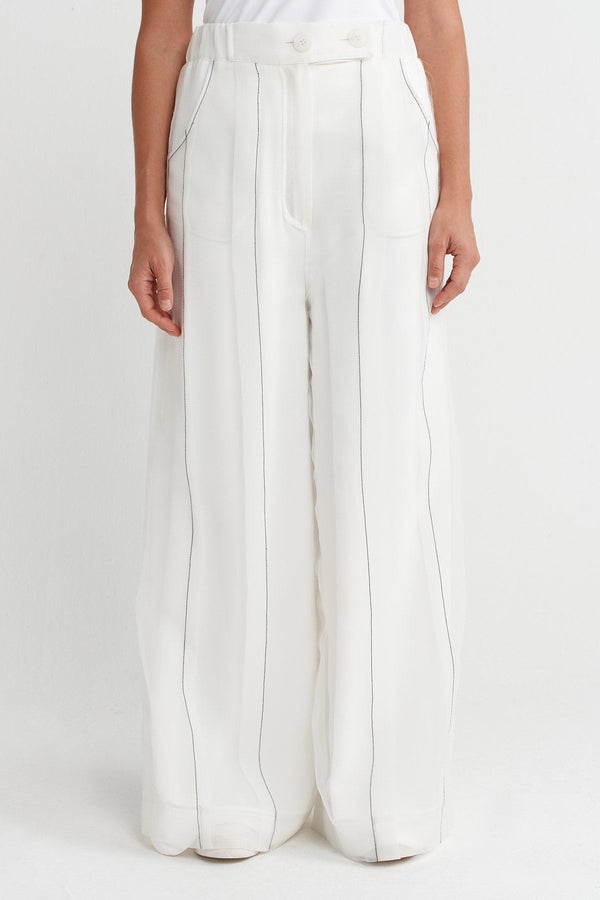 Nu Contrast Stitch Organza Trousers Off White