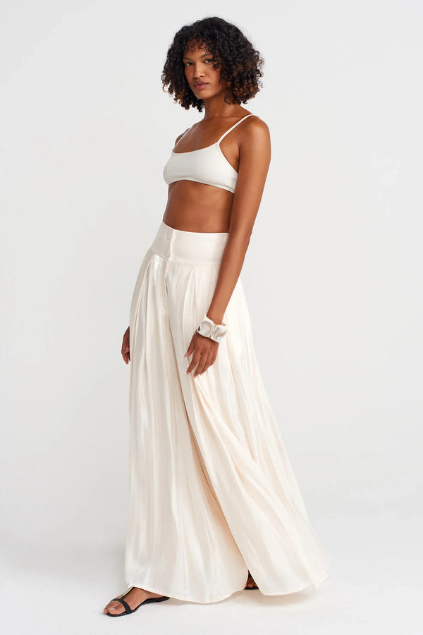 Nu Shiny Loose Trousers Ecru