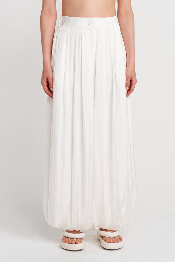 Nu Elegant Satin Trousers With Balloon Hems Off White