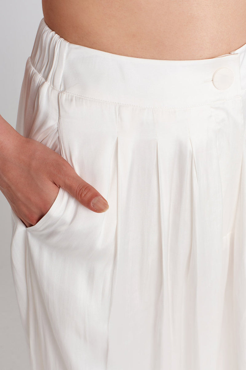 Nu Elegant Satin Trousers With Balloon Hems Off White