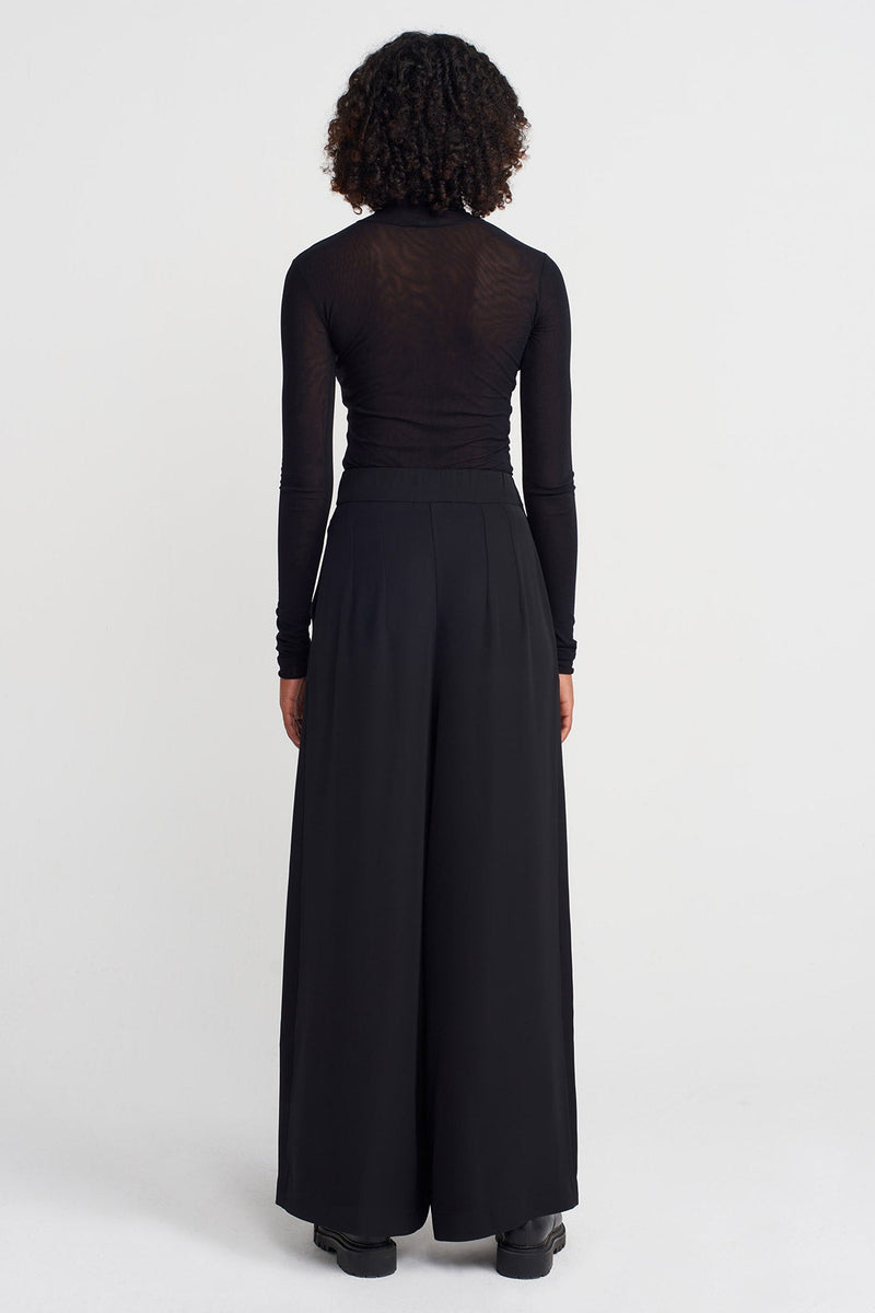 Nu High-Waisted Silver Button Palazzo Trousers Black