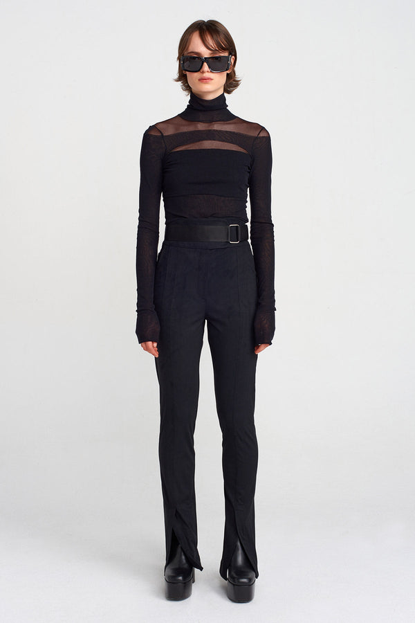 Nu Self-Belted, High Waist Skinny Trousers Black