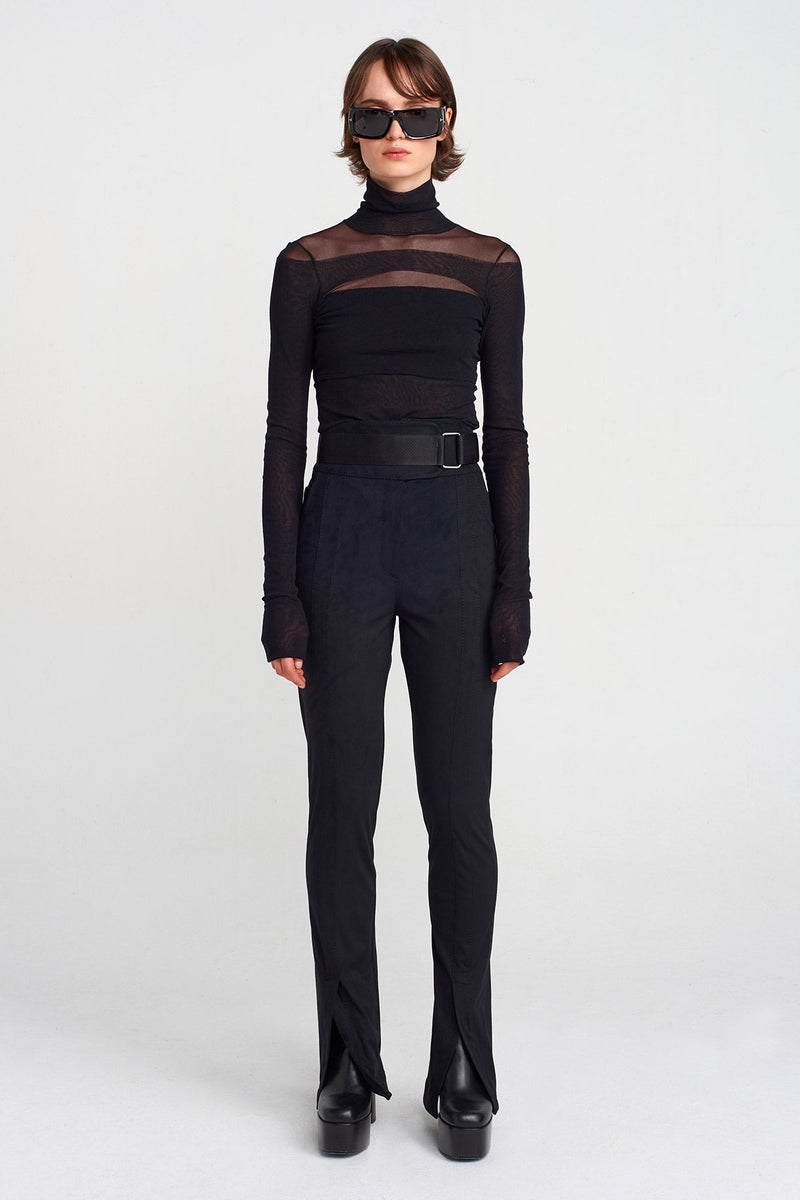 Nu Self-Belted, High Waist Skinny Trousers Black