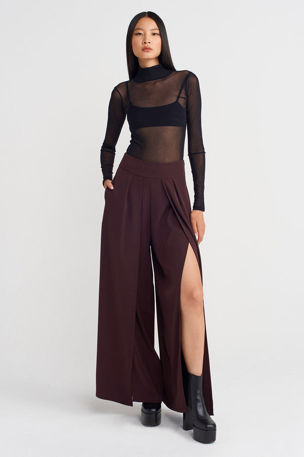 Nu High-Waisted Wide-Leg Trousers Eggplant