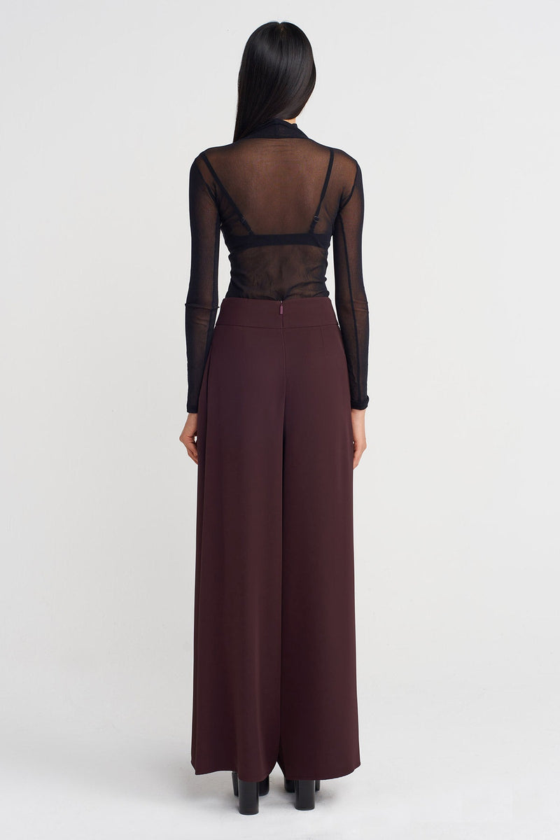 Nu High-Waisted Wide-Leg Trousers Eggplant