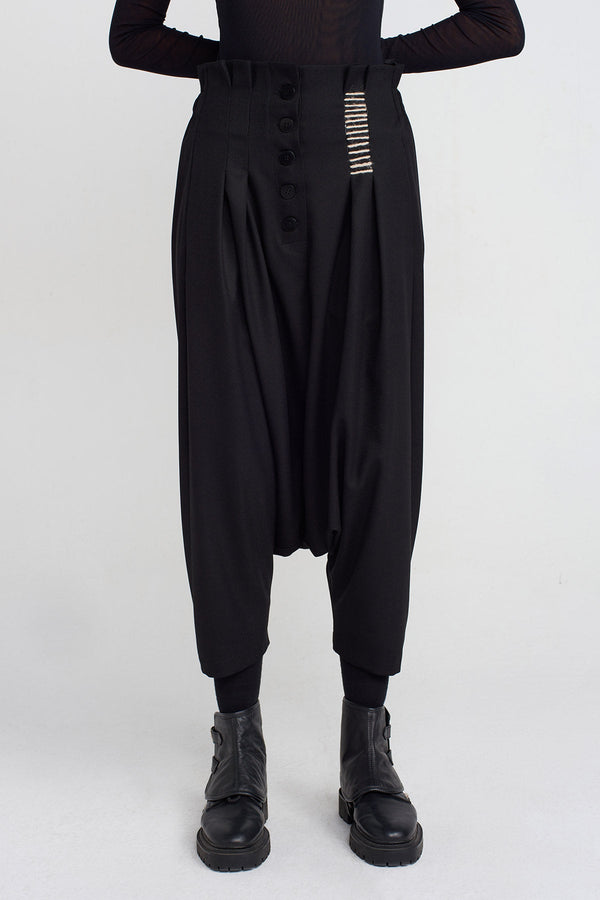 Nu Stitch Detail Buttoned Harem Pants Black