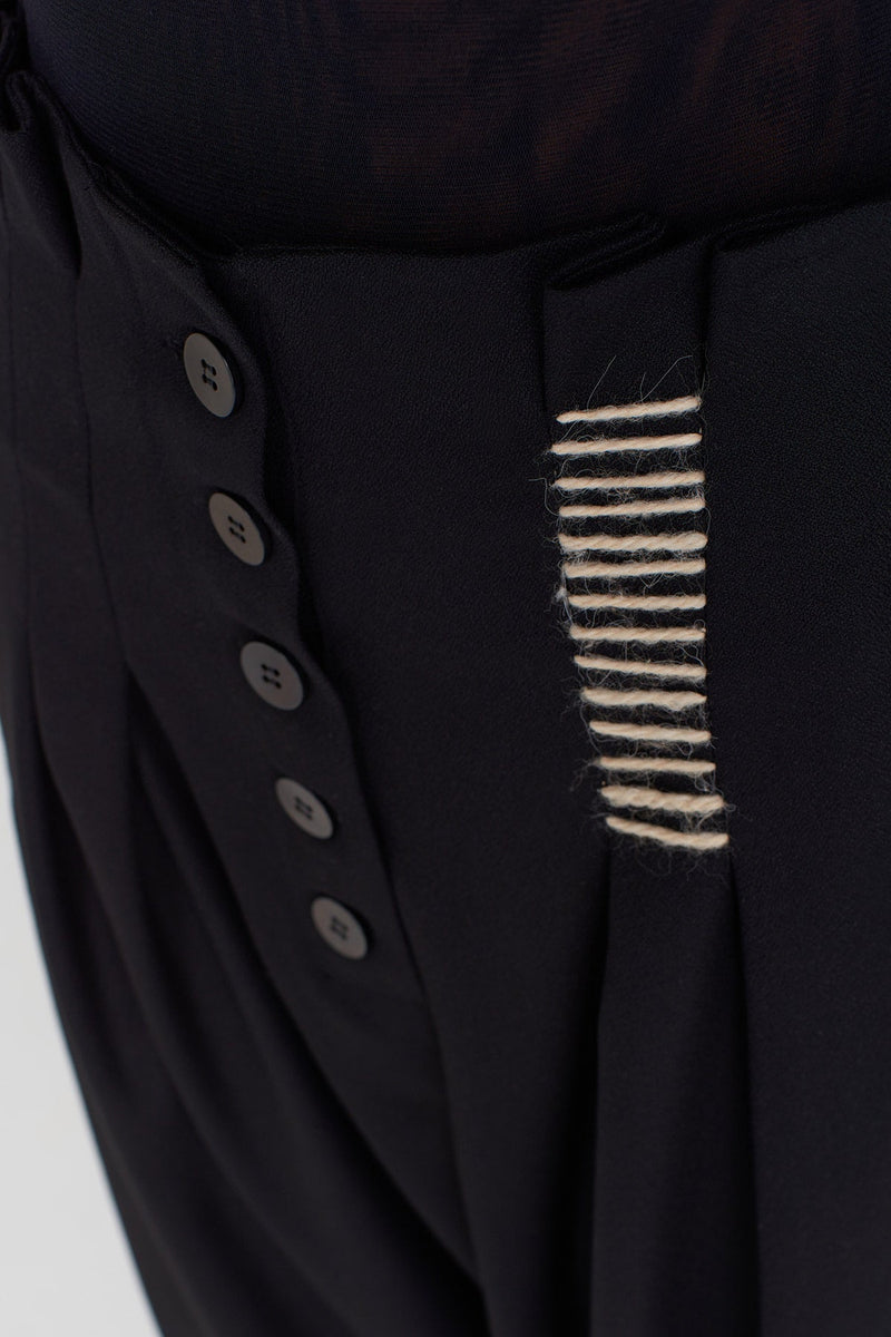 Nu Stitch Detail Buttoned Harem Pants Black