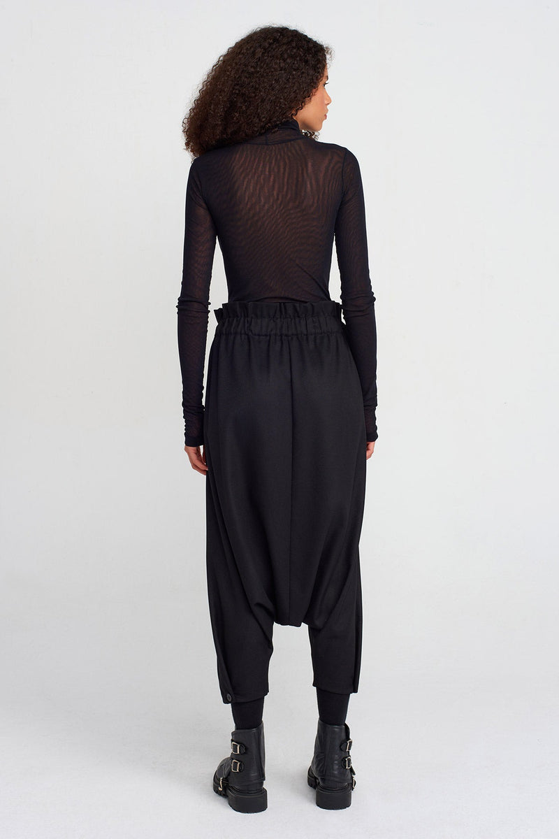 Nu Stitch Detail Buttoned Harem Pants Black