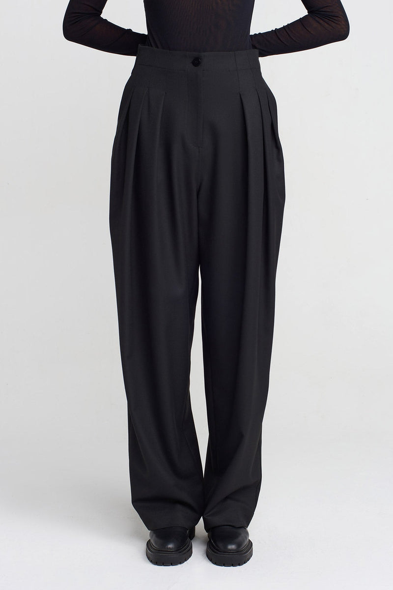 Nu Thick Fabric Pleated Palazzo Pants Black