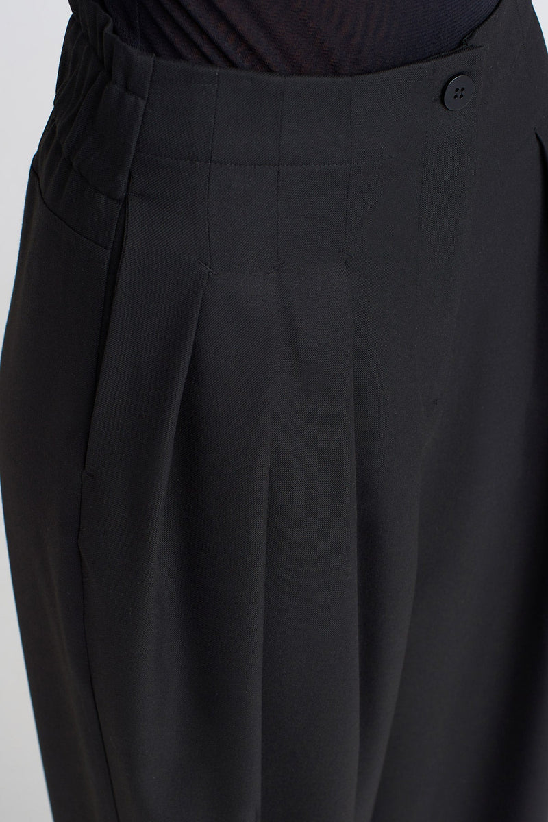 Nu Thick Fabric Pleated Palazzo Pants Black