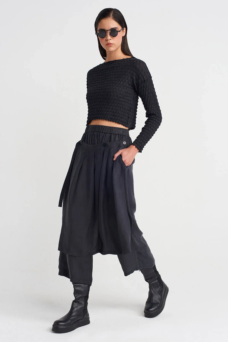 Nu Pleated Skirted Trousers Black