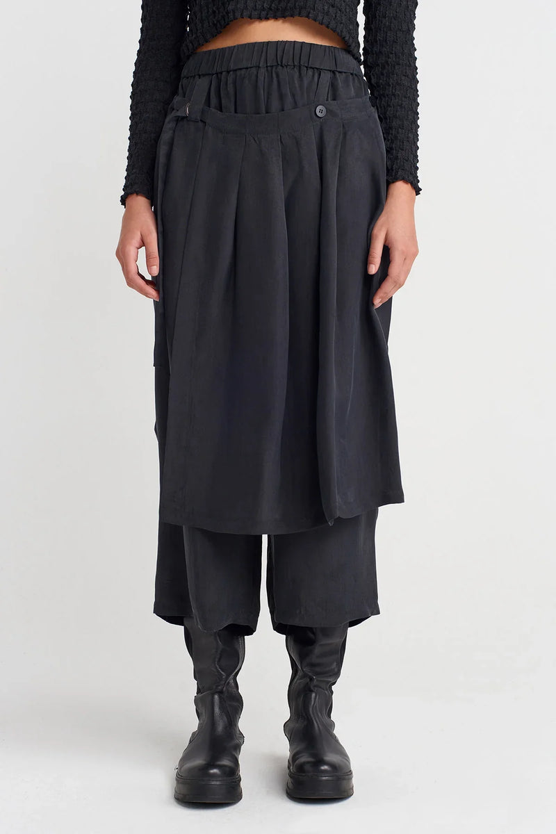 Nu Pleated Skirted Trousers Black