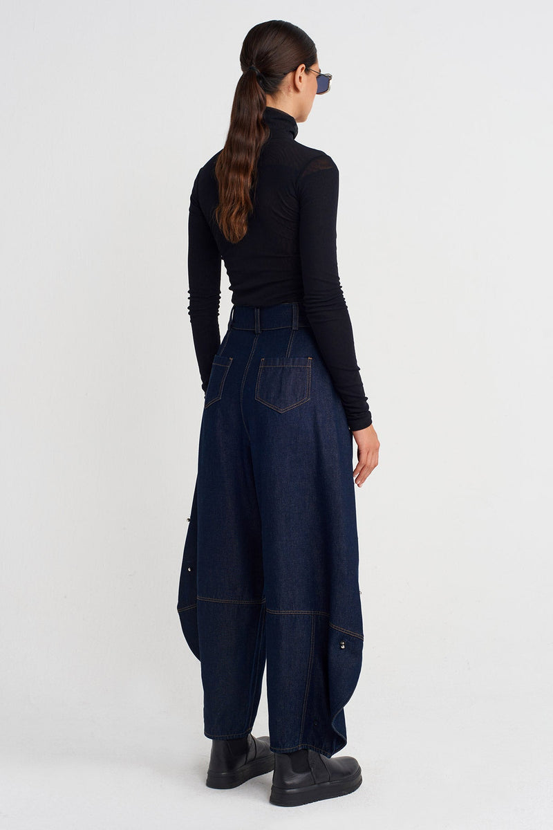 Nu Wide-Leg Denim Pants With Metal Accessories Indigo