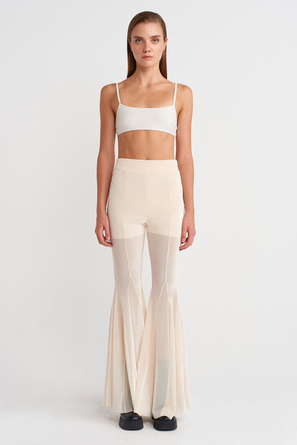 Nu Black Sheer Tulle Flared Trousers Natural