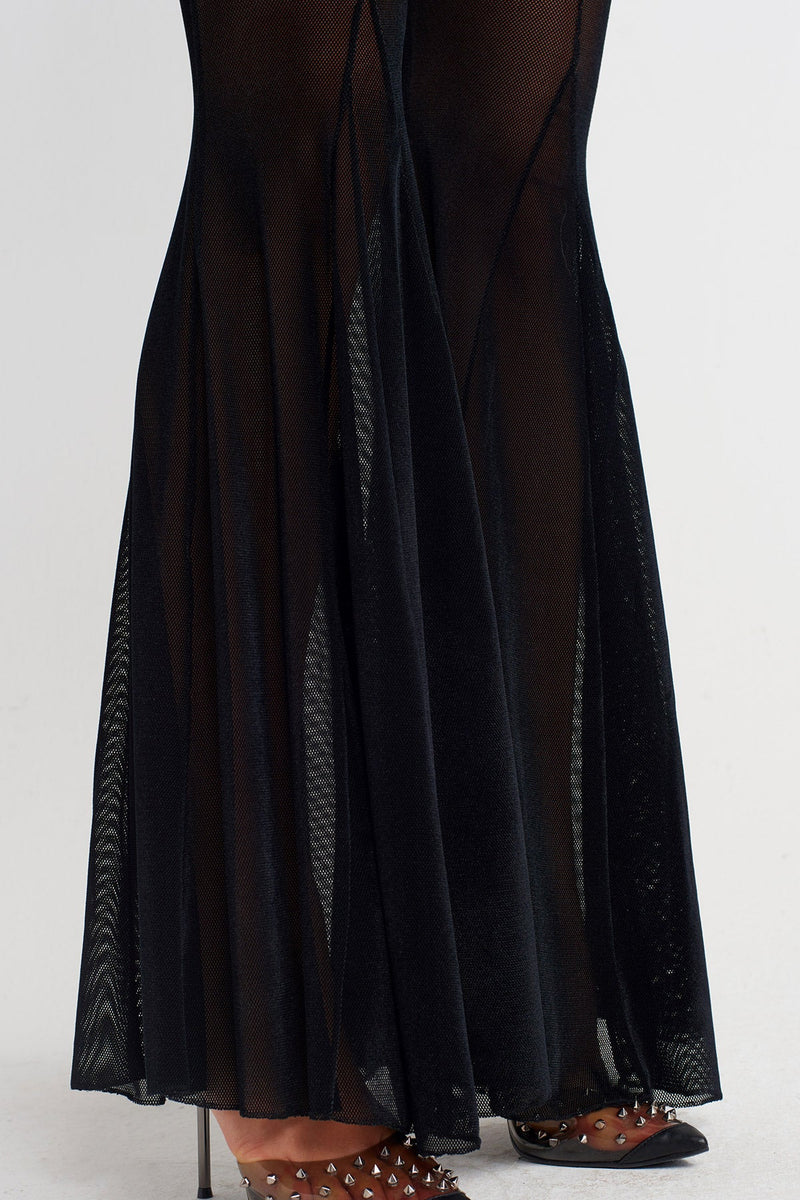 Nu Black Sheer Tulle Flared Trousers Black