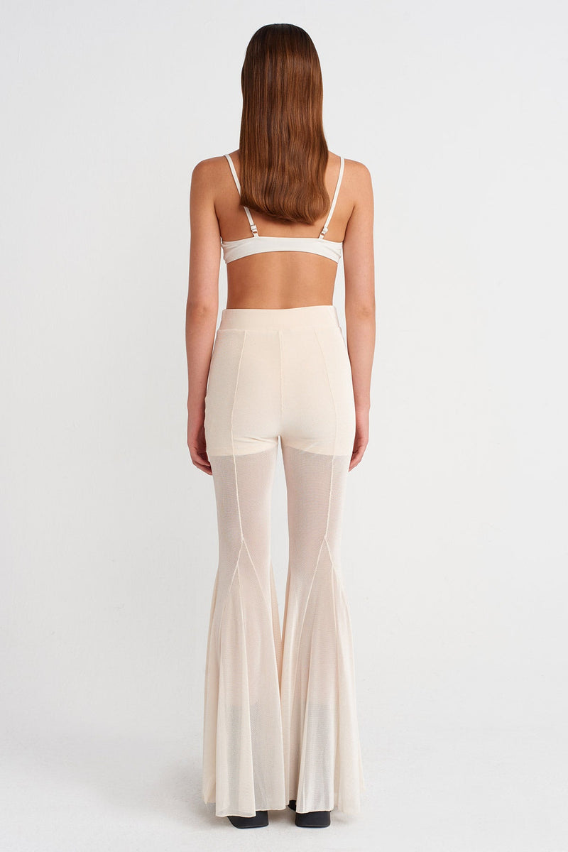 Nu Black Sheer Tulle Flared Trousers Natural