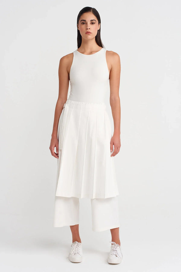Nu Pleated Skirted Trousers Off White