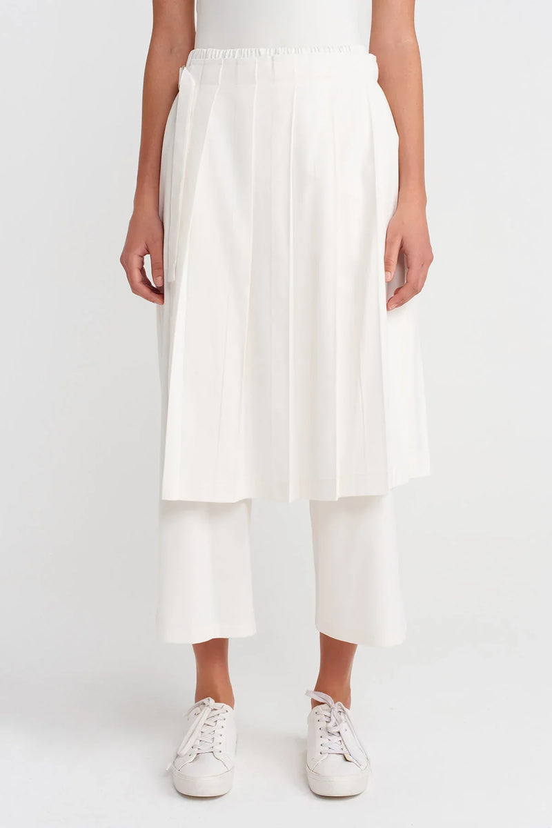 Nu Pleated Skirted Trousers Off White
