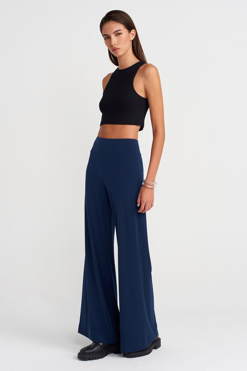 Nu Wide Leg Jersey Trousers Blue+Black