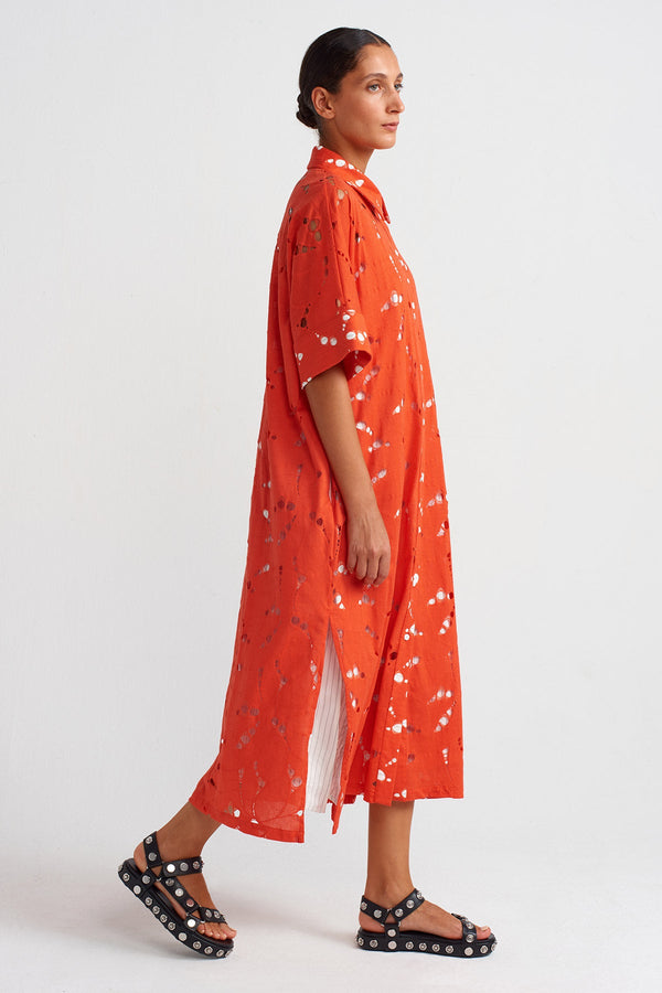 Nu Striped Lined Lace Shirt Dress Pomegranate