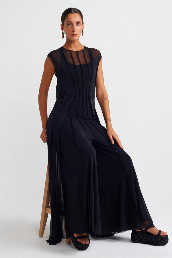 Nu Elegant Pleated Tulle Jumpsuit Black
