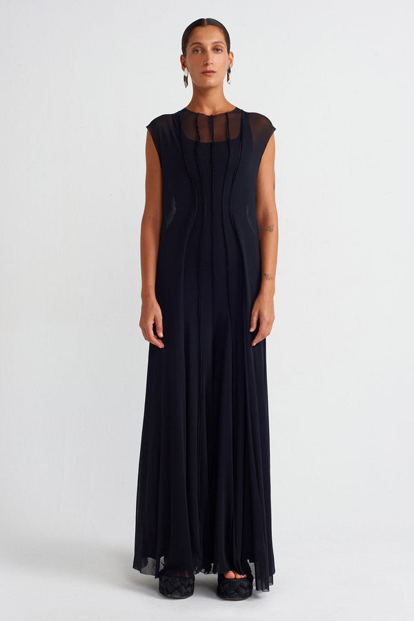 Nu Elegant Pleated Tulle Jumpsuit Black